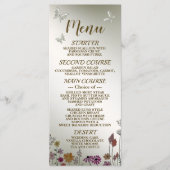 Hochzeitsfeier Bunte Blume Garten Schmetterlinge Menükarte (Vorderseite)