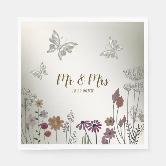 Hochzeitsfeier Bunte Blume Garten Schmetterlinge Serviette (Vorderseite)