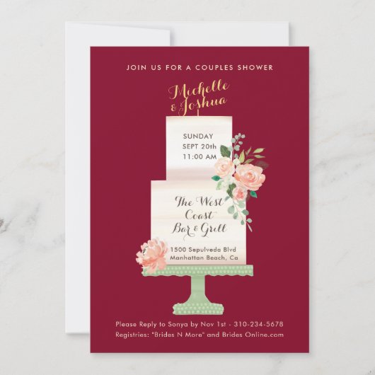 Hochzeitsfeier: Cake Topper Wasserfarben Einladung (Vorderseite)