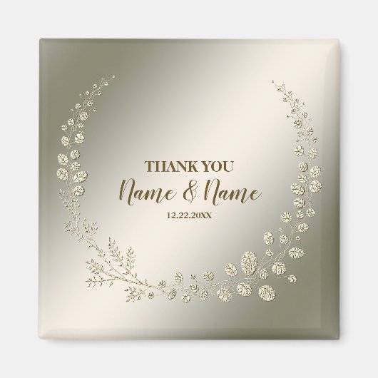 Hochzeitsfeier Dankeschön an Golden Floral Blätter Magnet (Vorne)
