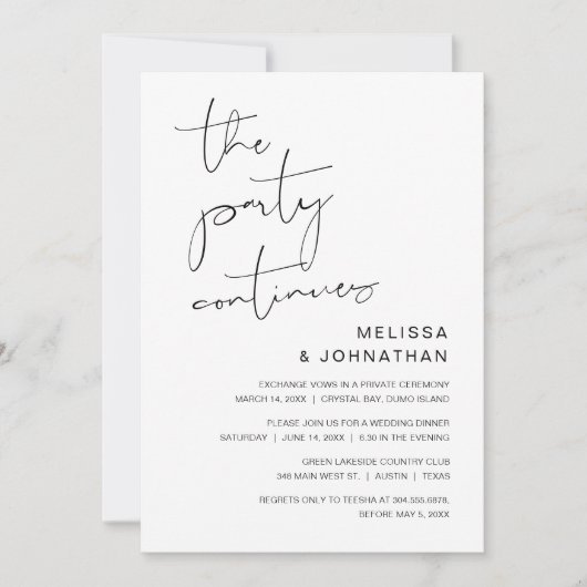 Hochzeitsfeier, das Party geht weiter Einladung (Vorderseite)