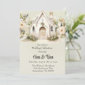 Hochzeitsfeier der hellgrünen Weißen Kirche Einladung (Stehend Vorderseite)