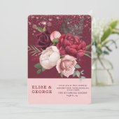 Hochzeitsfeier des Luxus Burgund Blush Pink Peony  Einladung (Stehend Vorderseite)