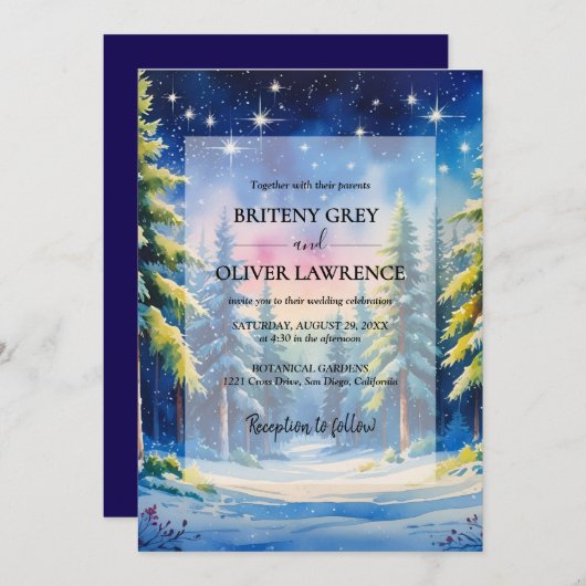 Hochzeitsfeier des Wasserfarbenwaldes mit Schneeba Einladung (Vorne/Hinten)
