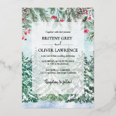 Hochzeitsfeier des Wasserfarbenwaldes mit Schneeba Folieneinladung (Vorderseite)