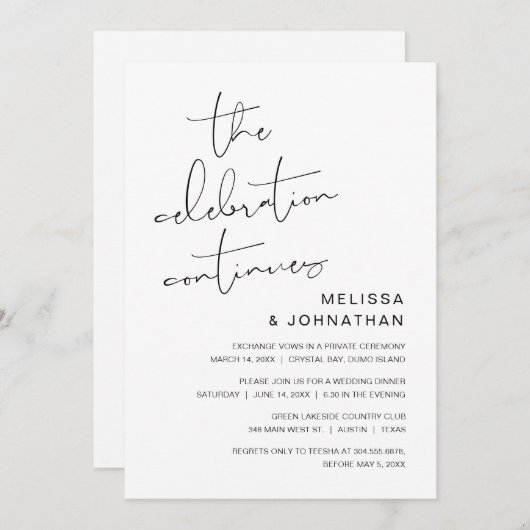 Hochzeitsfeier, die Feier wird fortgesetzt Einladung (Vorne/Hinten)
