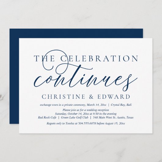 Hochzeitsfeier, die Feier wird fortgesetzt Einladung (Vorne/Hinten)