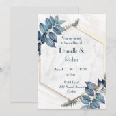 Hochzeitsfeier Einladung Blätter Marmorhexagon (Vorne/Hinten)