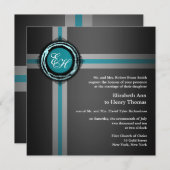 Hochzeitsfeier Einladung Graues Türkis Embossed (Vorne/Hinten)