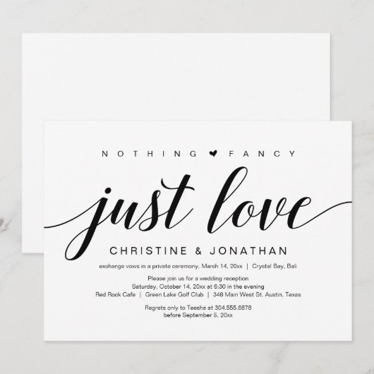 Hochzeitsfeier, elegantes schwarzes Script Einladung (Vorne/Hinten)