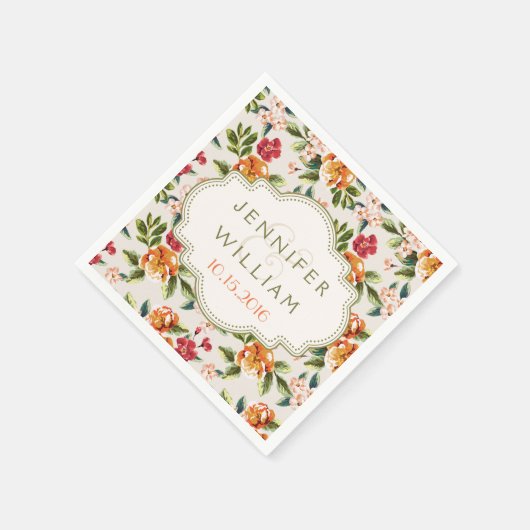 Hochzeitsfeier Empfang Elegante Vintage Blumen Serviette (Ecke)