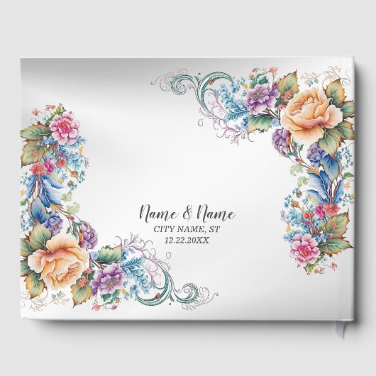 Hochzeitsfeier Farbenfrohe rosa Blume Elegante Mod Gästebuch (Rückseite)