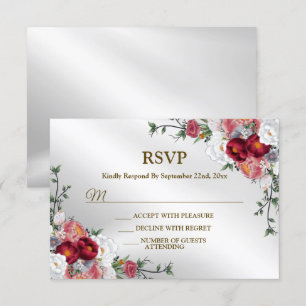 Hochzeitsfeier Farbenfrohe Rote Blütensilber RSVP Karte