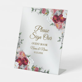 Hochzeitsfeier Farbenfrohe Rote Blütensilber Sockelschild