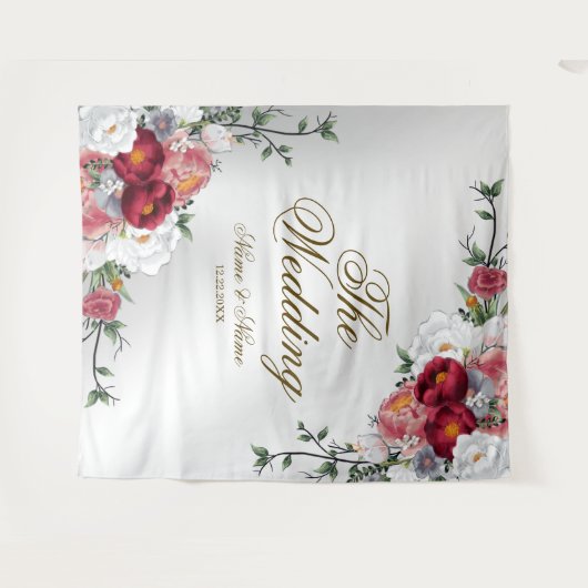 Hochzeitsfeier Farbenfrohe Rote Blütensilber Wandteppich (Vorderseite (Horizontal))