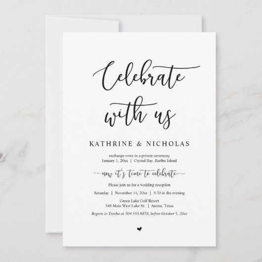 Hochzeitsfeier, Feiern mit uns, Romantik Einladung (Vorderseite)