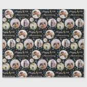 Hochzeitsfeier Foto Collage Elegantes Blau Geschenkpapier (Flach)