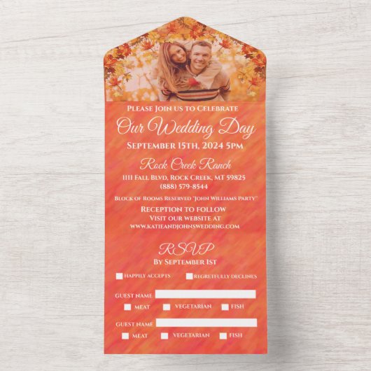 Hochzeitsfeier Foto Herbst-Herbst-Stil- All In One Einladung (Innen Boden)