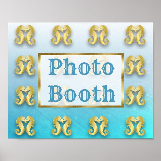 Hochzeitsfeier Foto Stand Oceanic Aqua Blue & Gold Poster (Vorne)