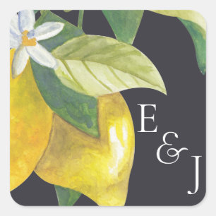 Hochzeitsfeier für das Watercolor Lemon Blossom Mo Quadratischer Aufkleber