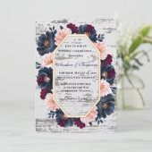 Hochzeitsfeier für die Hochzeit von Navy Burgundy Einladung (Stehend Vorderseite)