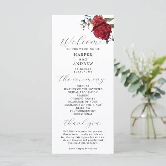 Hochzeitsfeier für die Marine Burgund Programm (Stehend Vorderseite)