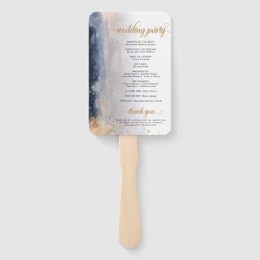 Hochzeitsfeier für die Marine und Gold - Handfan Fächer (Rückseite)