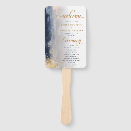 Hochzeitsfeier für die Marine und Gold - Handfan Fächer (Vorderseite)