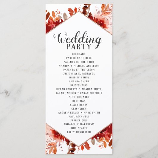 Hochzeitsfeier für die Rustikale Beauty Floral Programm (Rückseite)