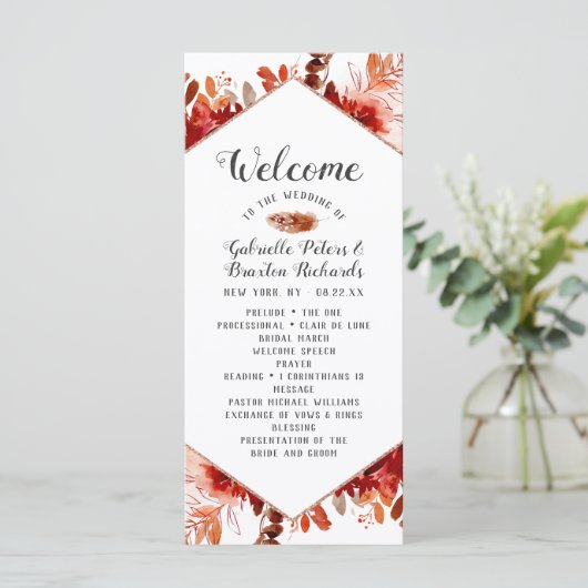 Hochzeitsfeier für die Rustikale Beauty Floral Programm (Stehend Vorderseite)