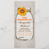 Hochzeitsfeier für die Rustikale Burlap-Mason-Glas Programm (Vorderseite)