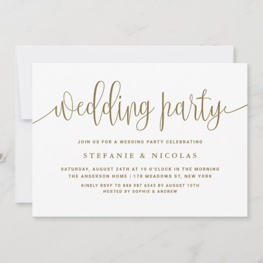 Hochzeitsfeier für Hübsche Kalligrafie mit Gold un Einladung (Vorderseite)