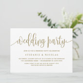 Hochzeitsfeier für Hübsche Kalligrafie mit Gold un Einladung (Stehend Vorderseite)