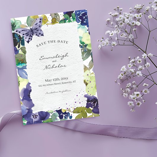 Hochzeitsfeier für Lila Blumenwaschfarben Save The Date