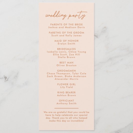 Hochzeitsfeier für moderne Boho-Flora Programm (Rückseite)