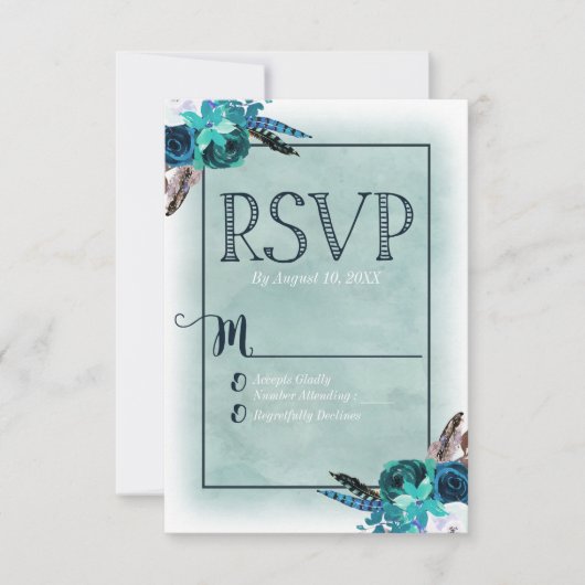 Hochzeitsfeier für Navy Blue & Aqua RSVP Karte (Vorderseite)
