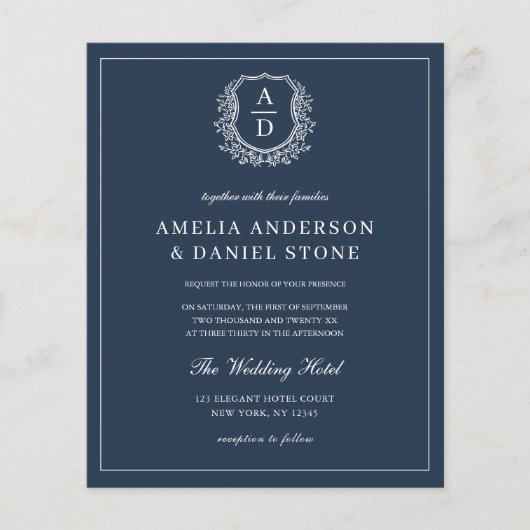 Hochzeitsfeier für Navy Blue Monogram Flyer (Vorne)