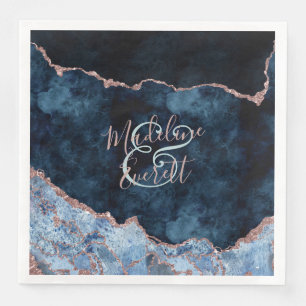 Hochzeitsfeier für Navy Blue Rose Gold Agate Marbl Serviette
