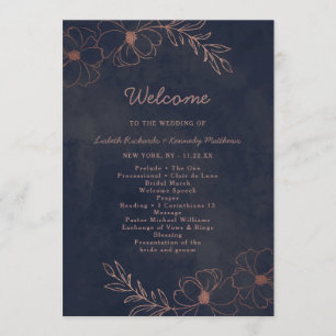 Hochzeitsfeier für Navy Blue & Rose Gold Foil Programm