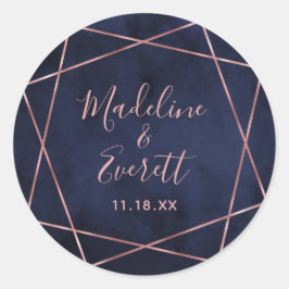 Hochzeitsfeier für Navy Blue & Rose Gold Geometric Runder Aufkleber