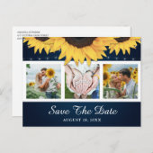 Hochzeitsfeier für Navy Blue Sunflower - Foto Save Ankündigungspostkarte (Vorne/Hinten)