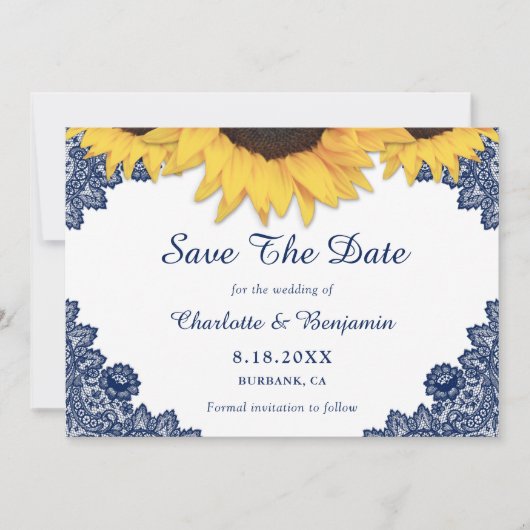 Hochzeitsfeier für Navy Blue Sunflower - Foto Save Save The Date (Vorderseite)