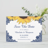 Hochzeitsfeier für Navy Blue Sunflower - Foto Save Save The Date (Stehend Vorderseite)