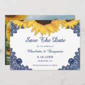 Hochzeitsfeier für Navy Blue Sunflower - Foto Save Save The Date (Vorne/Hinten)