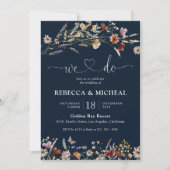 Hochzeitsfeier für Navy Blue Tiny Wildblume Einladung (Vorderseite)