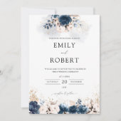 Hochzeitsfeier für Navy Blue und Dusty Rose Einladung (Vorderseite)