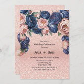 Hochzeitsfeier für Navy Blue und Rose Einladung (Vorne/Hinten)