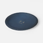 Hochzeitsfeier für Navy & Gold Glitzer Pappteller (Schrägansicht)