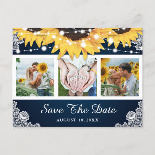 Hochzeitsfeier für Navy Lace Sunflower - Foto Save Ankündigungspostkarte