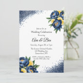 Hochzeitsfeier für Navy Peony Citrus Paint Floral Einladung (Stehend Vorderseite)